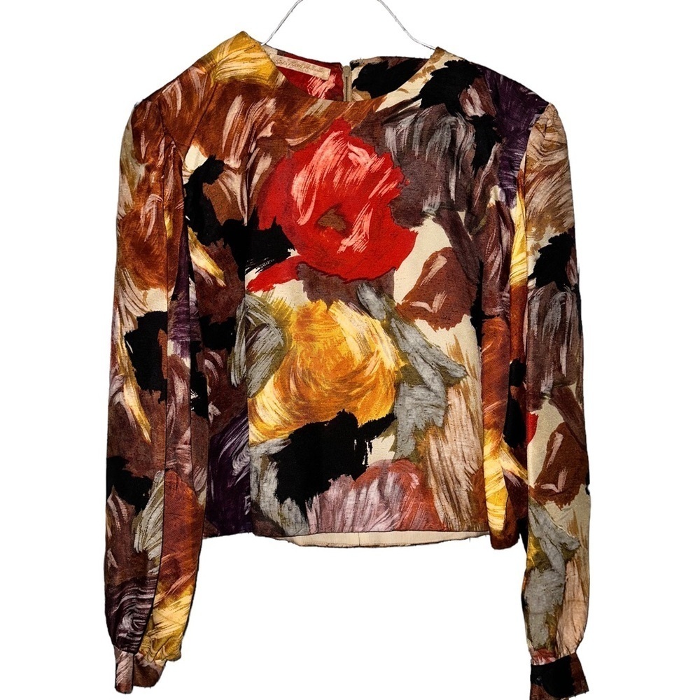 Super Vintage Silk Saks Fifth Avenue Floral Tapestry Crop Top